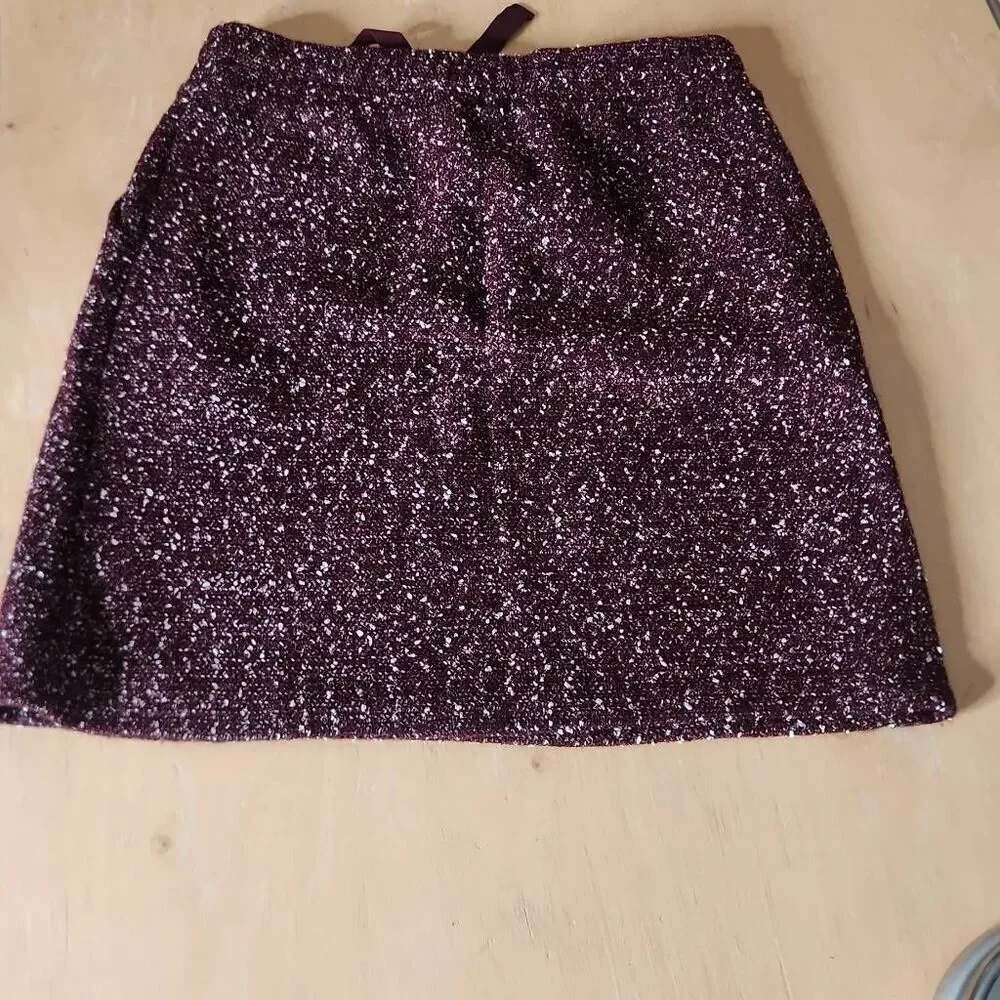 Ann Taylor LOFT Wine Tweed Boucle Pocket Jogger Drawstring Skirt -X SMALL